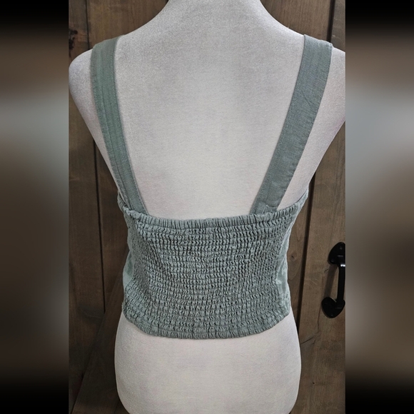 ABERCROMBIE Linen Blend Sweetheart Neckline Tailored Top In Sage. Size Medium - Picture 8 of 12